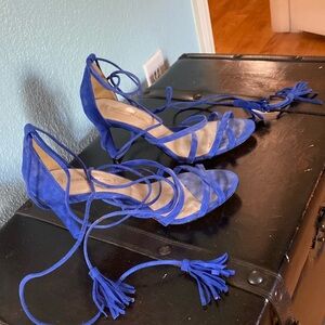 BCBG Maxazria blue suede lace up high heel shoes
